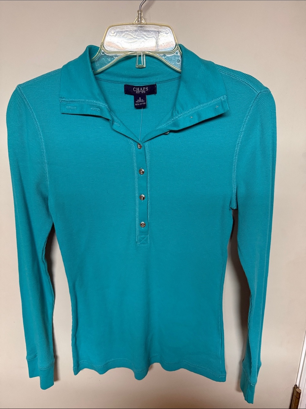 Chaps Women's Teal Long-Sleeve Henley Polo